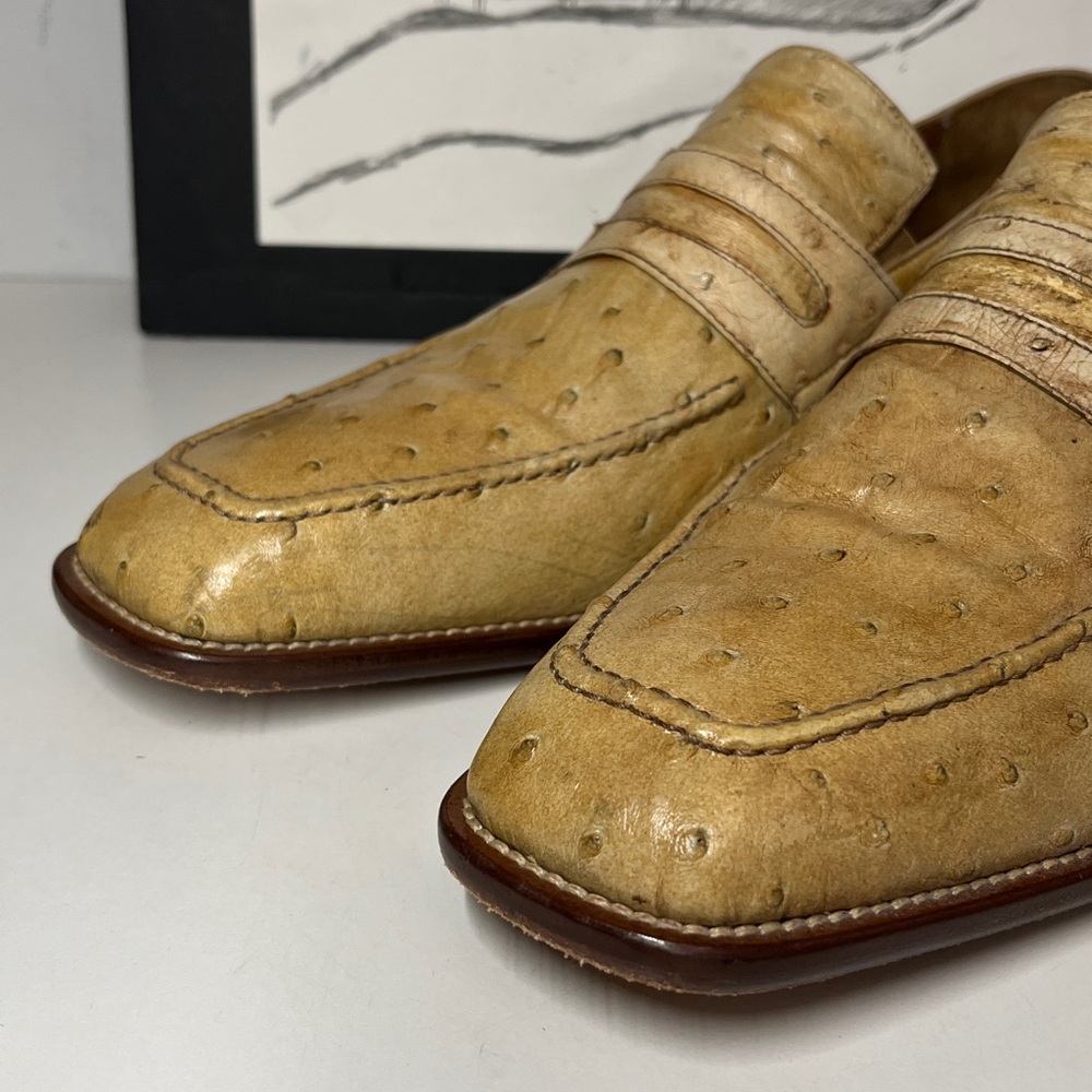 Mezlan Platinum Ostrich Quill Penny Loafers Men’s Size US 10.5 M - Picture 6 of 16